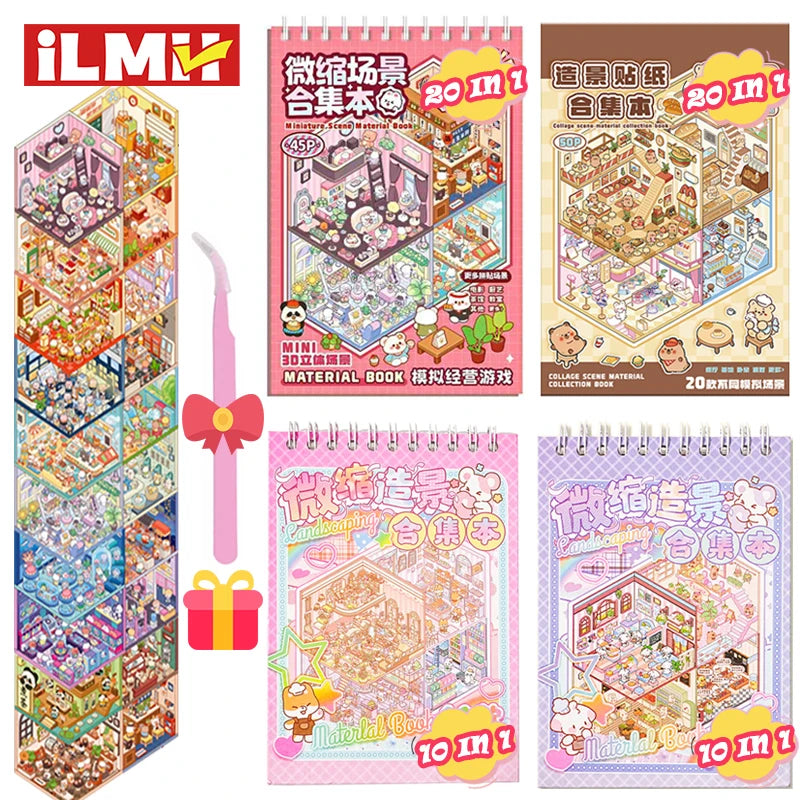 20Pcs 20in1 3D Cartoon Sticker Book | DIY Scenes Creative Gift for Kids, Portable Sticker Album for Birthday Christmas Crafts