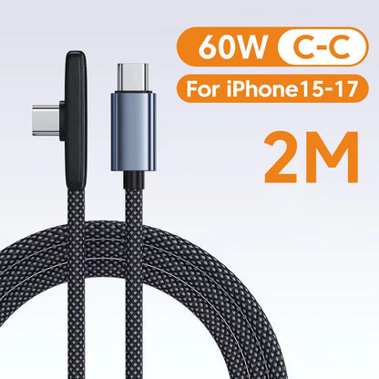 100W USB to Type C Fast Charging  90° Elbow Data Cable PD USB C Super Charging Game Cable for Samsung S23 S22 Huawei POCO Realme