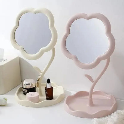 Desktop Flower Dressing Mirror – Round Plastic Vanity Mirror