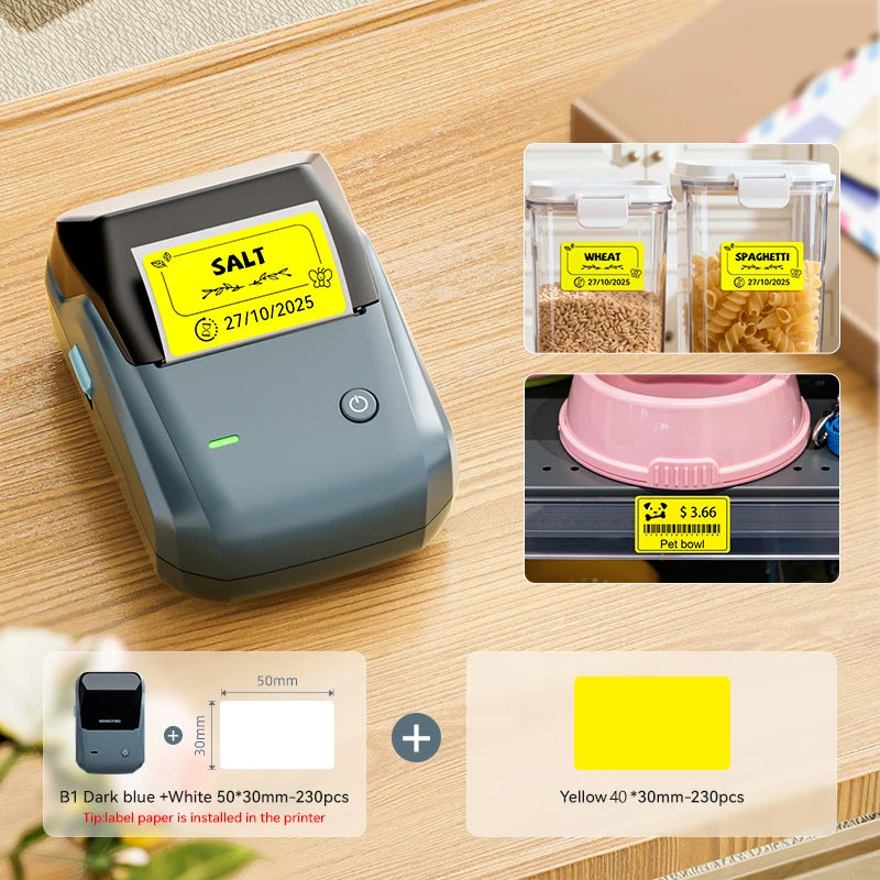 Portable Niimbot B1 Wireless Label Maker Adhesive Sticker Printer Labeling Machine DIY 20-50mm Labels for Office Home