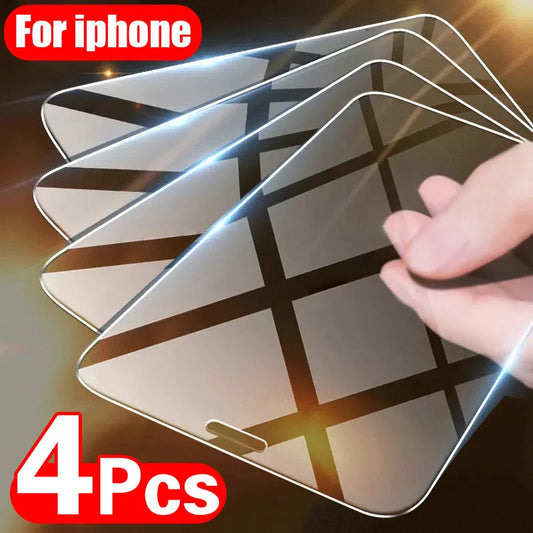 4PCS Tempered Glass for iPhone 11 12 13 14 15 16 17 Pro Max Screen Protector for iPhone 13 12 Mini 16 15 14 Plus XR X/XS Glass