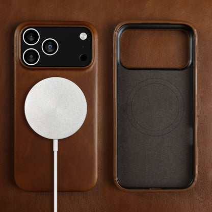 Vintage Oil Wax Full Covered Genuine Leather Case For Iphone 17 Pro Max 16 15 14 13 12 11 for Magsafe Magnetic Phone Cover Cases