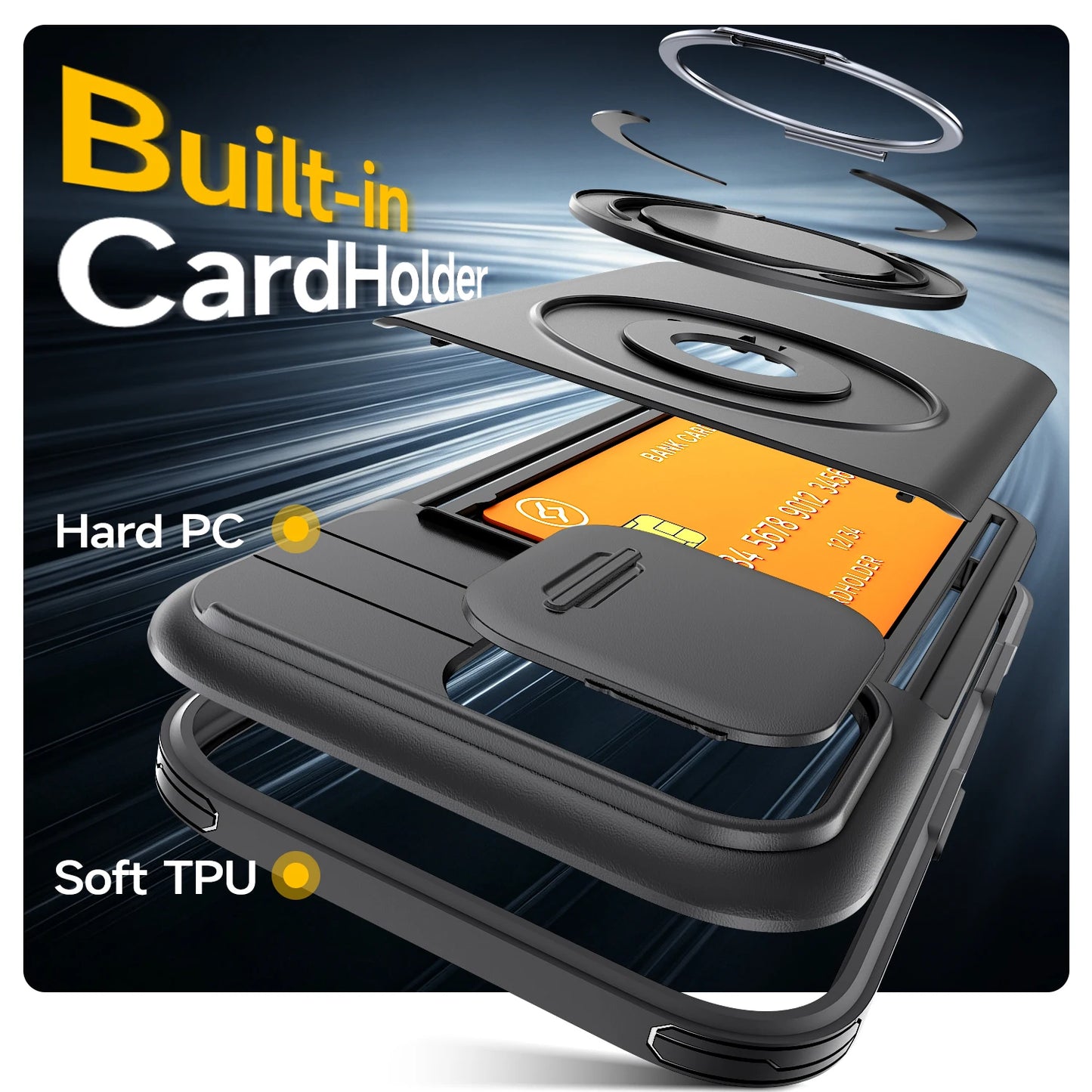 Dual Layer Shockproof iPhone Case with Ring Holder