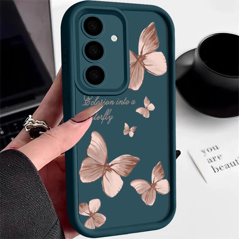 Gold Butterfly Soft TPU Case For Samsung Galaxy A57 A55 A17 A15 A56 A16 A35 A25 5G S26 S25 S24 S23 S22 Ultra S23 FE Phone Cover