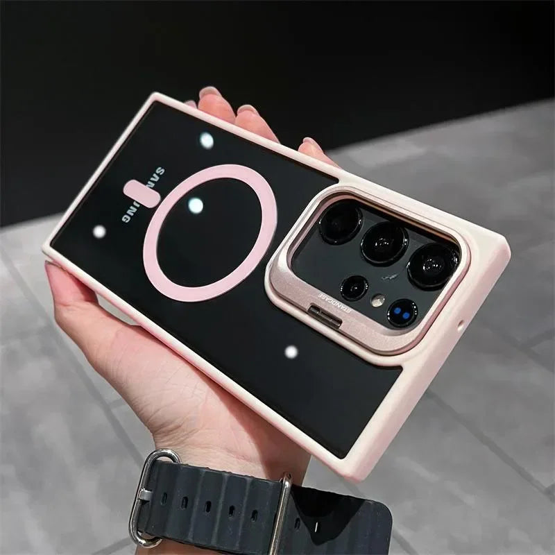 For Magsafe Hidden Holder Clear Case For Samsung Galaxy S26 S25 S24 Ultra Plus S23 FE Shockproof Magnetic Wirelesss Charge Cover
