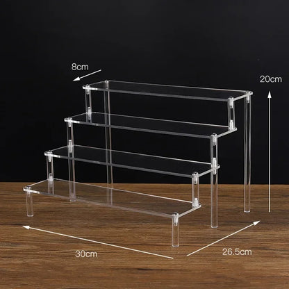 Black 1-5 Tier Acrylic Display Stand Clear Display Riser Rack for Cupcake Perfume Doll Décor Organizer Amiibo Funko POP Figures