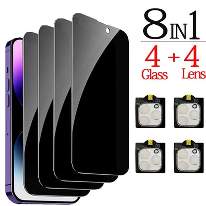 1~4PCS Anti-Spy Glass For iPhone 17 16 15 14 13 Pro Max Privacy Screen Protector & Camera Protection Film For iPhone 15 12 11 Pr