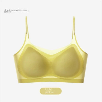 Ultra-Thin Breathable Ice Silk Top Bra Women's Seamless Back Halter Vest Wrap Bra Small Chest Together