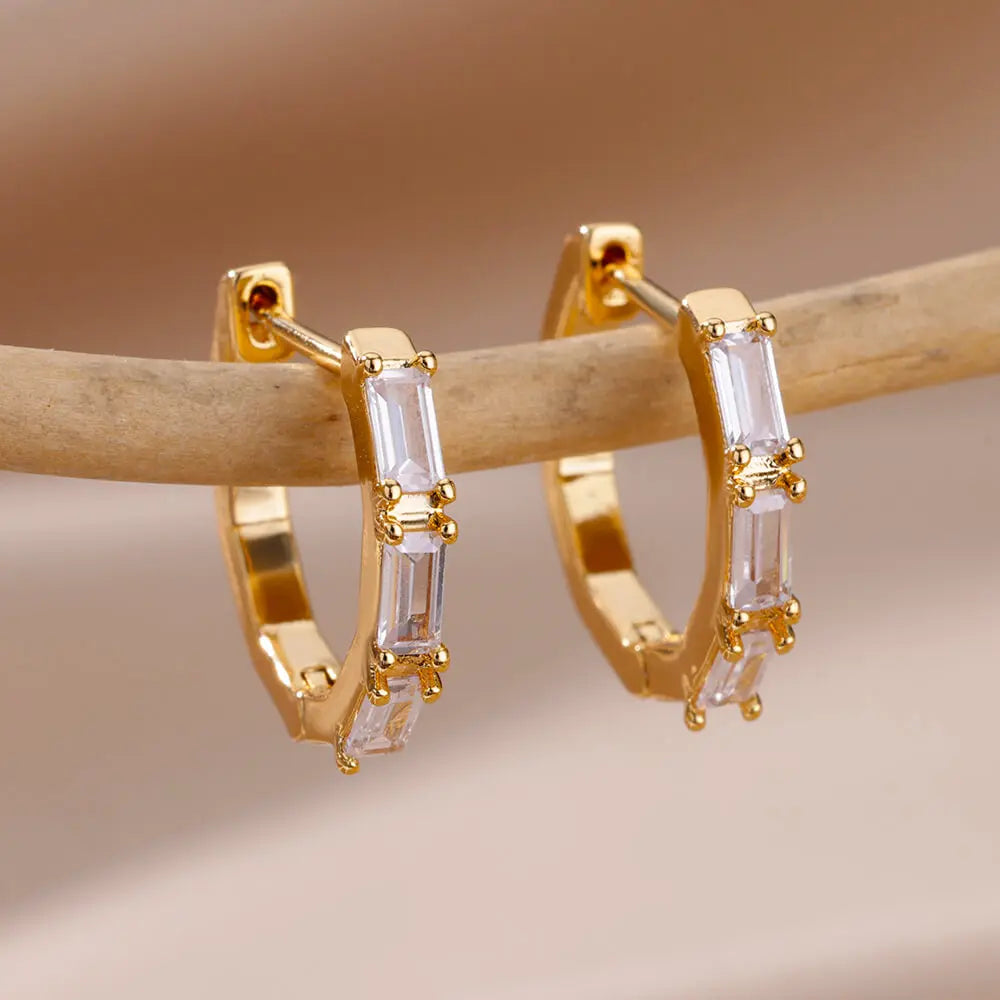Heart Stainless Steel Earrings for Women – Gold Color Hoop Earring with Zircon, Waterproof & Trendy