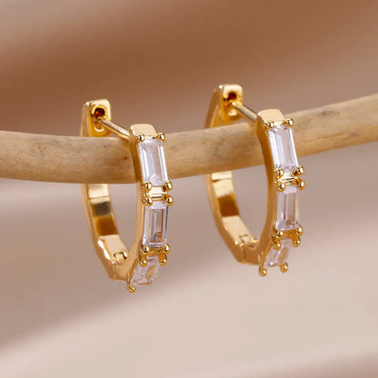 Heart Stainless Steel Earrings for Women – Gold Color Hoop Earring with Zircon, Waterproof & Trendy