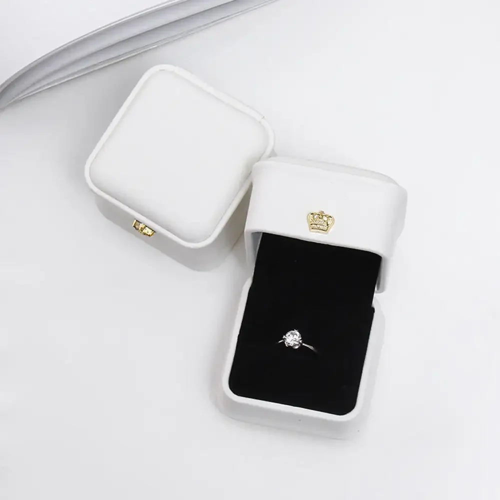 Vintage Double Slots Ring Jewelry Box – PU Leather Storage Case for Wedding, Engagement, & Gift