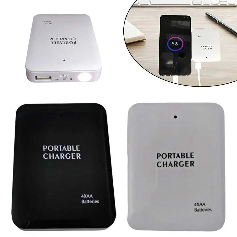 Multi Function AA Battery USB Charger Compact Emergency Power Bank for Outdoor Travel Built in LED Light 2V-3V Input Universal