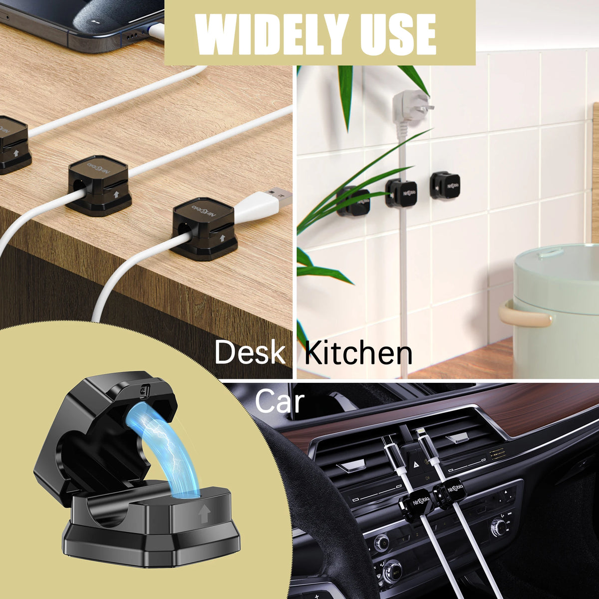 9 Pack Magnetic Cable Clips,Easy to Adjust Cables or Wires,Enhanced Adhesive Wire Holder Keeper Organizer