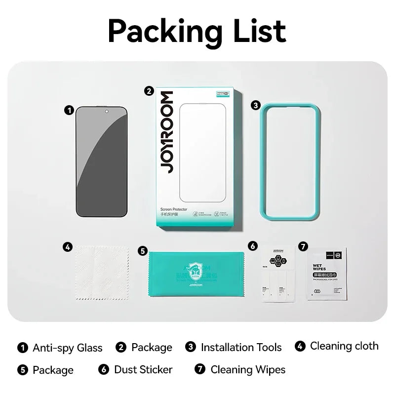 Joyroom 1/2Pcs Anti-spy Glass For iPhone 17 16 15 14 Pro Max Glass For iPhone 17 16 15 14 13 12 Pro Max Privacy Screen Protector