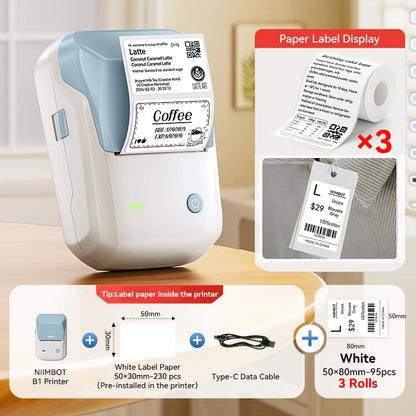 Portable Niimbot B1 Wireless Label Maker Adhesive Sticker Printer Labeling Machine DIY 20-50mm Labels for Office Home