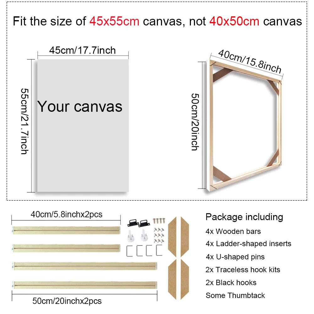 Various Sizes Canvas Frame Wooden Frames Natural Wooden Photo Oil Painting Canvas Diamond Painting Frames Canvas Wood Wall Frame