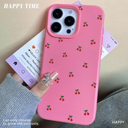 For iPhone 17 16 15 14 13 12 11 Pro Max Case Cute Cartoon Cherry Graphic Silicone Phone Cover For iPhone 15 16 Plus Soft Fundas