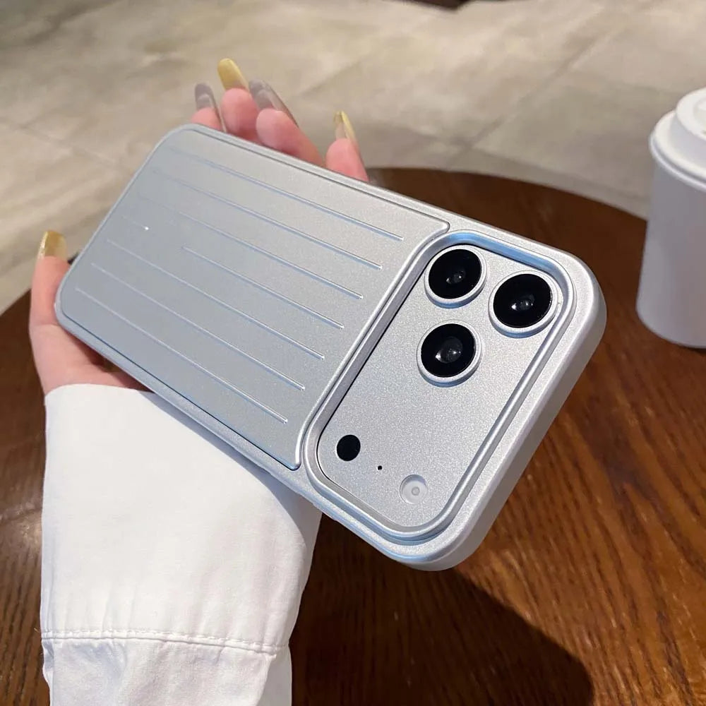 Q5 Aluminum Alloy Phone Cases For iPhone 17 16 15 14 Pro Max 3D Corrugated Stripe Back Luxury Bussiness Luggage Cover