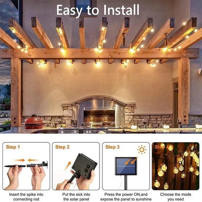 5-22M Solar String Lights Outdoor 200 Led Crystal Globe Lights Waterproof Solar Festoon Fairy Light For Garden Christmas Decor