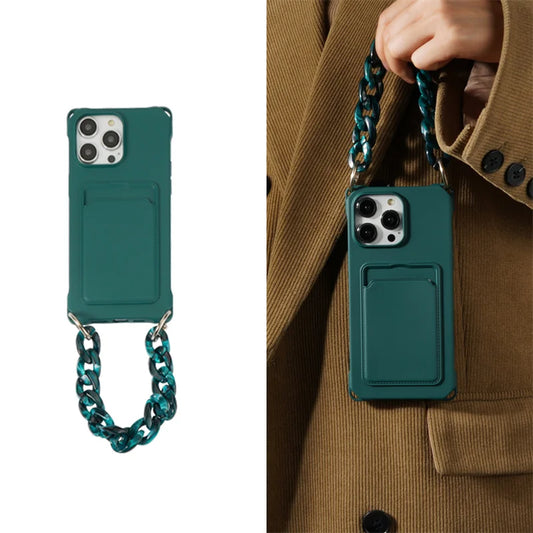 Liquid Silicone Wallet Card Slot Four Corner Anti-Fall Bracelet Phone Case for iPhone 17 18 Pro Max 15 14 13 12 Mini 16 Pro Max
