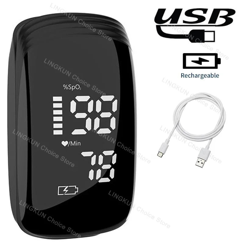 Rechargeable Medical Oximeter Strap Lanyard Fingertip Pulse Oximeter Blood Oxygen Saturation Monitor Digital LED Display Child