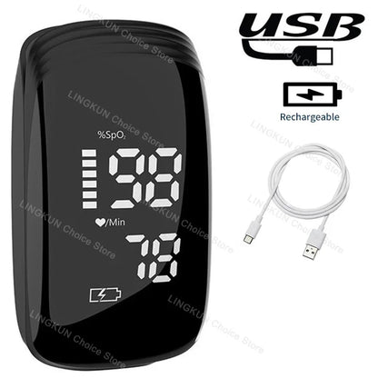 Rechargeable Medical Oximeter Strap Lanyard Fingertip Pulse Oximeter Blood Oxygen Saturation Monitor Digital LED Display Child
