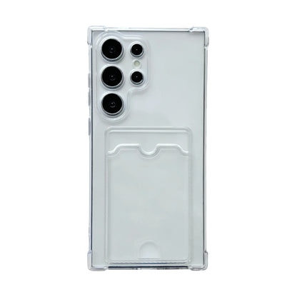 Luxury Soft Transparent Card Holder Bag Phone Case For Samsung Galaxy S25 S24 S23 S22 S21 S20 FE Note 20 Ultra Shockproof Cover