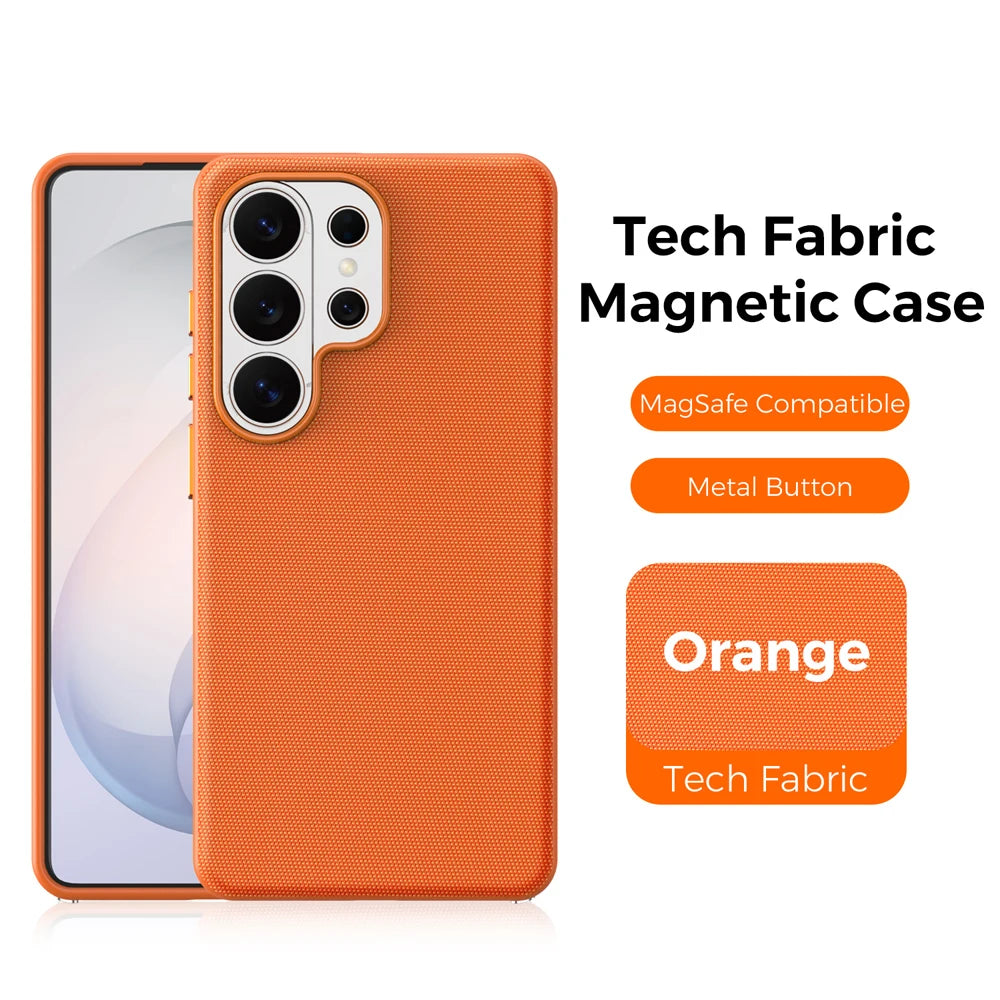 Magnetic Tech Fabric Phone Case For Samsung Galaxy S24 S25 S26 Ultra For Magsafe Wireless Charging TechWoven Anti-Slip Cover