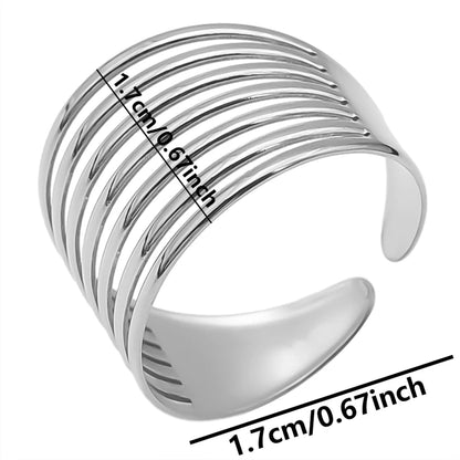 Stainless Steel Chunky Open Ring – Vintage Hollow Multi-Layer Design
