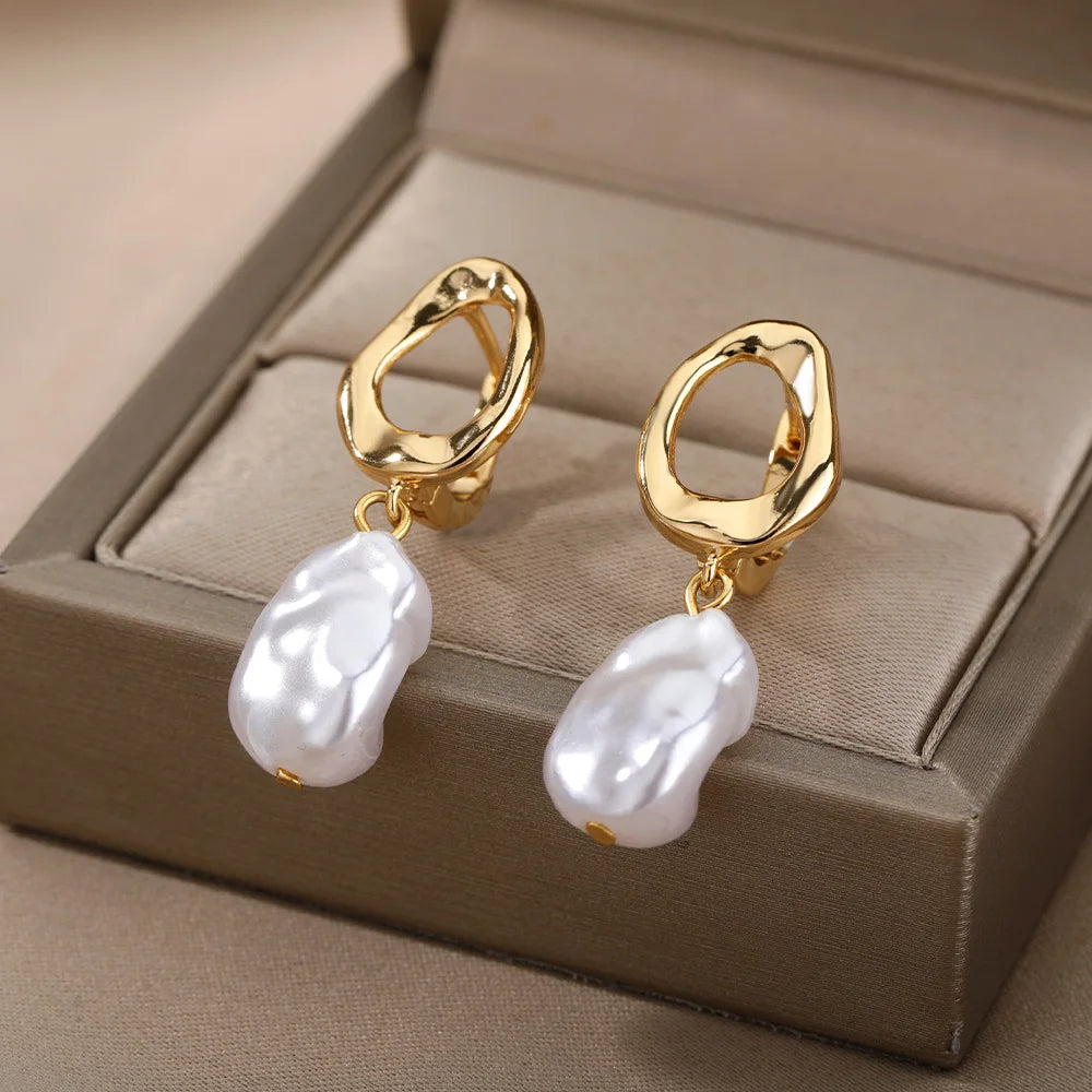 Gold Plated Stainless Steel Geometric Claw Earrings - Starfish & Heart Studs for Women, Waterproof Fashion Jewelry Gift