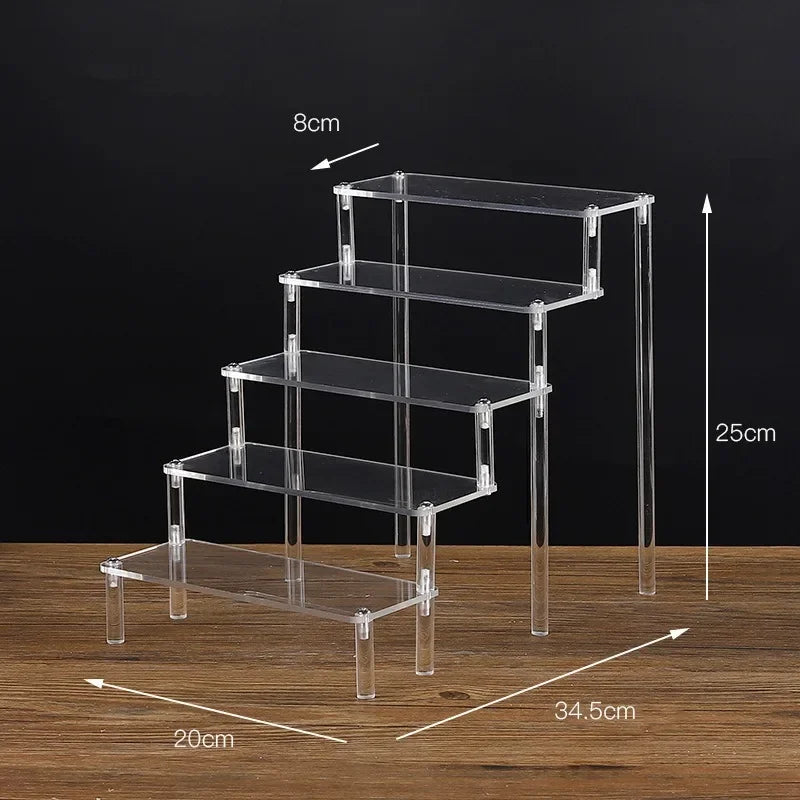 Black 1-5 Tier Acrylic Display Stand Clear Display Riser Rack for Cupcake Perfume Doll Décor Organizer Amiibo Funko POP Figures