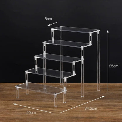 Black 1-5 Tier Acrylic Display Stand Clear Display Riser Rack for Cupcake Perfume Doll Décor Organizer Amiibo Funko POP Figures
