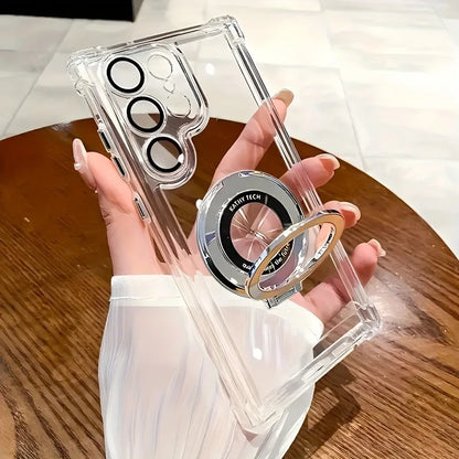 Transparent Electroplated Magnetic Stand Case Cover For Samsung Galaxy S26 S25 S24 S23 S22 S21 Ultra Plus FE A36 A35 A55 A54 A53