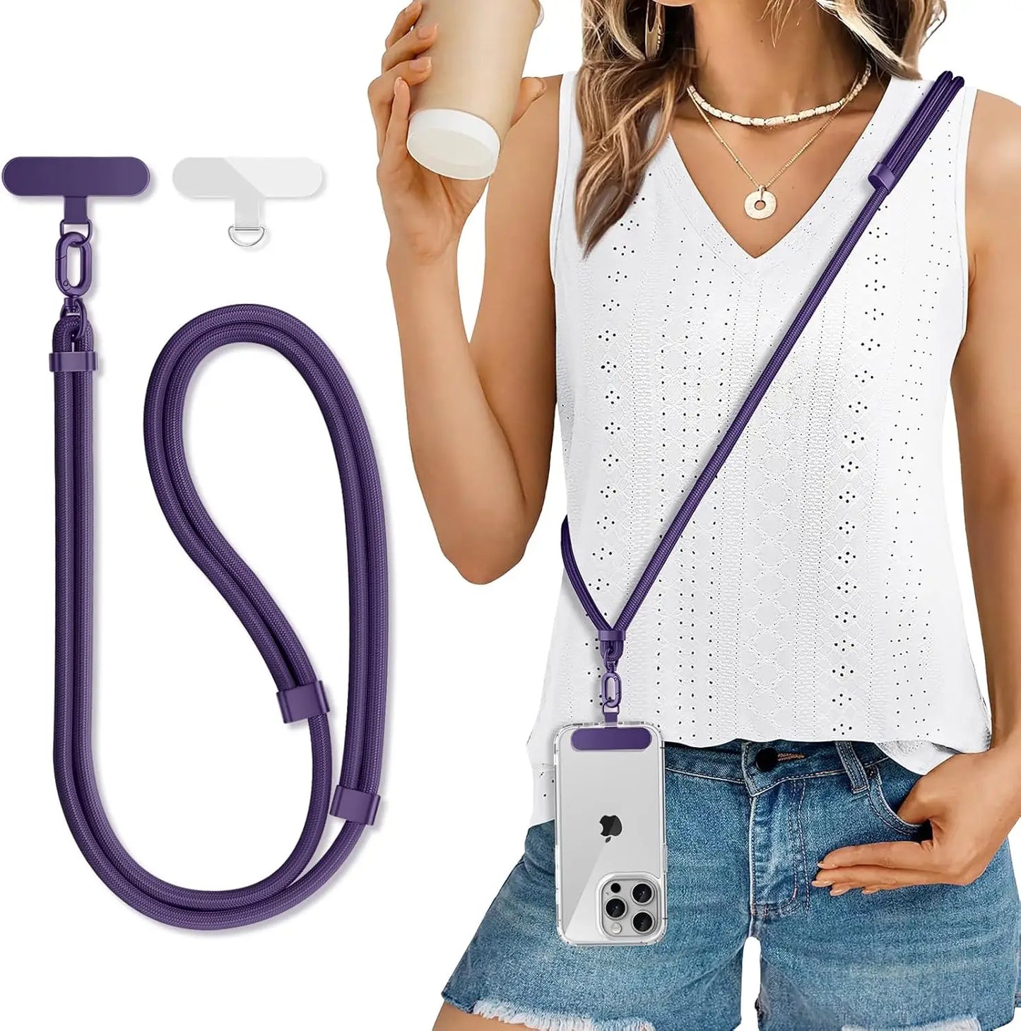 Universal Adjustable Phone Lanyard Crossbody Necklace Strap Phone Case Long Hanging Rope with Clip Anti-Lost Durable and Sturdy