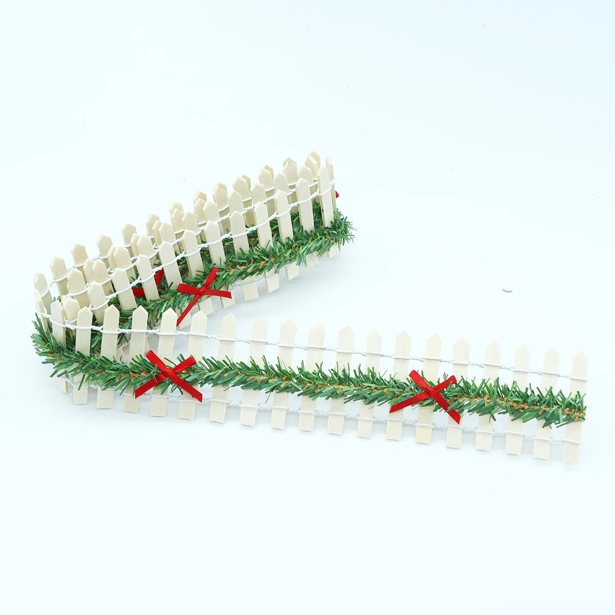 MicoLandscape Christmas Elf Fairy Garden Miniature Wooden Fence Handmade LED Light String Vine Landscape Greenery Evergreen Prop