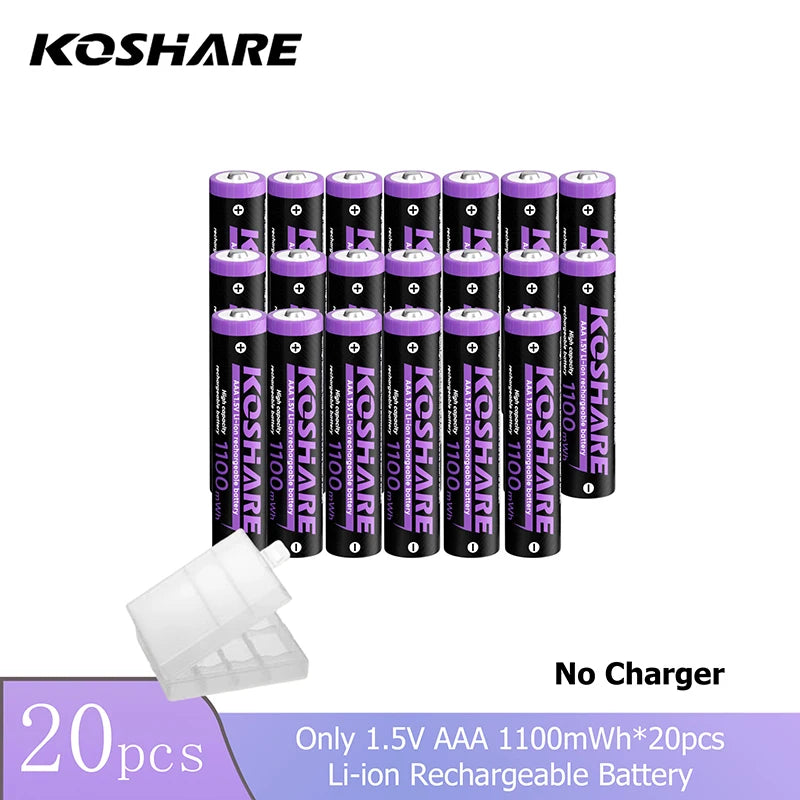 KOSHARE 1.5V AA 4255mWh AAA 1100mWh Rechargeable Lithium Battery Charger Set  With LED Indicator Arc-look Fast Charging Case