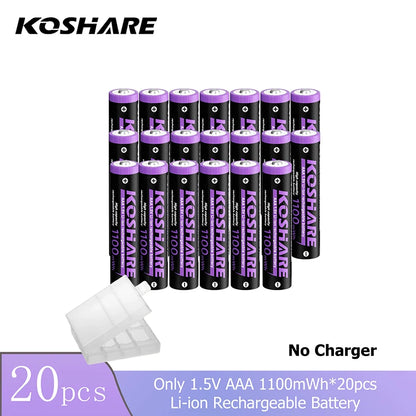 KOSHARE 1.5V AA 4255mWh AAA 1100mWh Rechargeable Lithium Battery Charger Set  With LED Indicator Arc-look Fast Charging Case