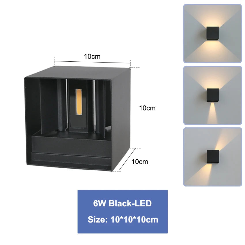 6W/12W LED Waterproof Wall Lamp in Black/White/Grey for Indoor and Outdoor Decoration Lighting Aluminum Wall Lights AC 110V 220V