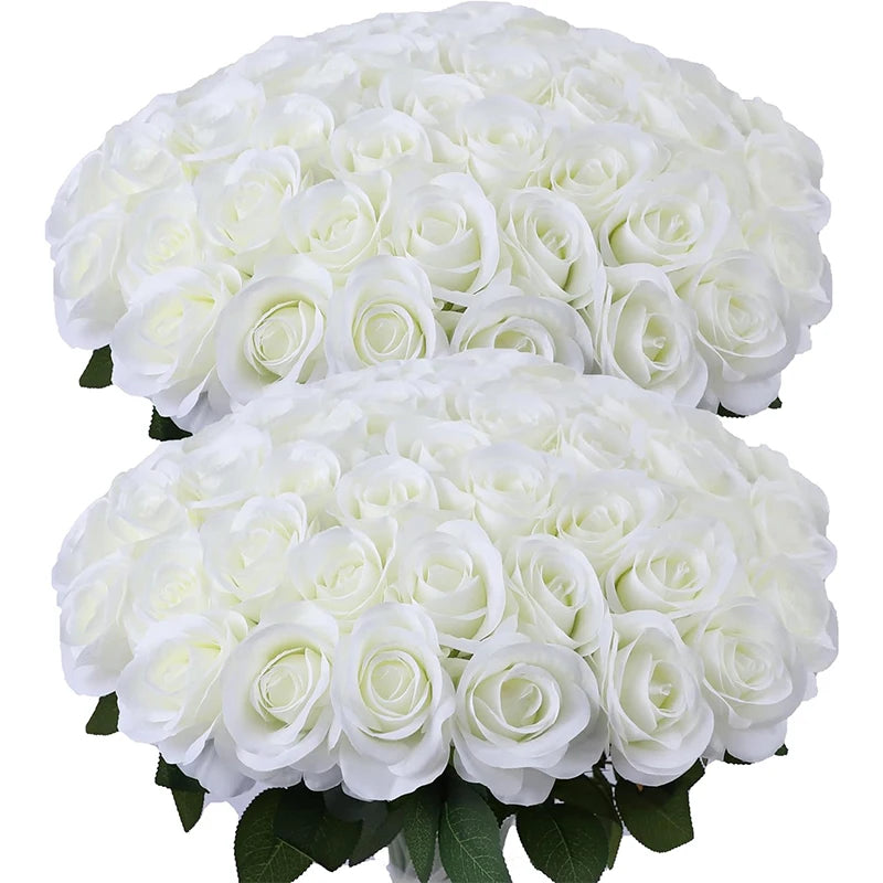 50 Pcs Velvet Rose Artificial Rose Flowers Real Touch Fake Roses Florals for Valentine's DIY Wedding Bouquet Party Home Decor