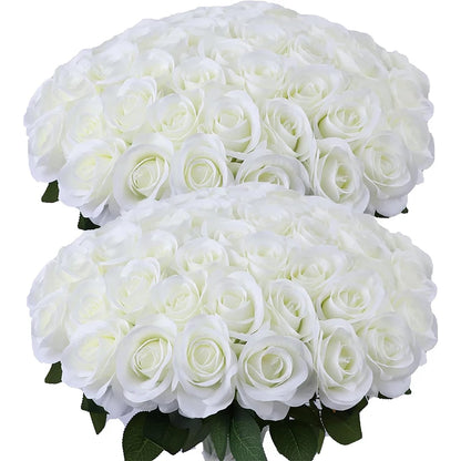 50 Pcs Velvet Rose Artificial Rose Flowers Real Touch Fake Roses Florals for Valentine's DIY Wedding Bouquet Party Home Decor