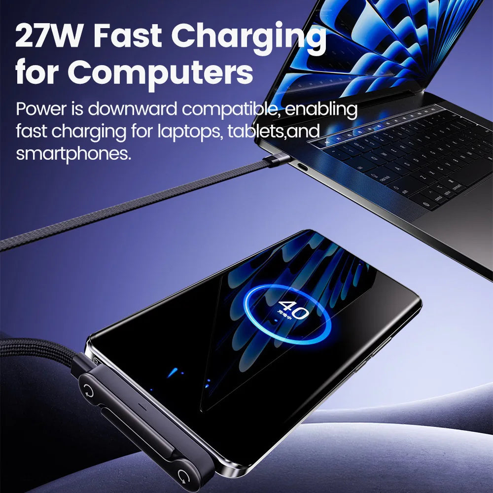 27W PD to Lightning Fast Charging Cable Foldable Stand Charge 2-in-1 Type-C to Lightning Charging Data Wire For iPhone 14 13 12