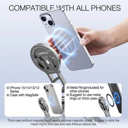 CAMOLO MG-05 Magnetic Phone Holder Magsafe Tripod w/ Arca-Swiss Cold Shoe for Phone Vlog Foldable Desktop Phone Mount for Travel