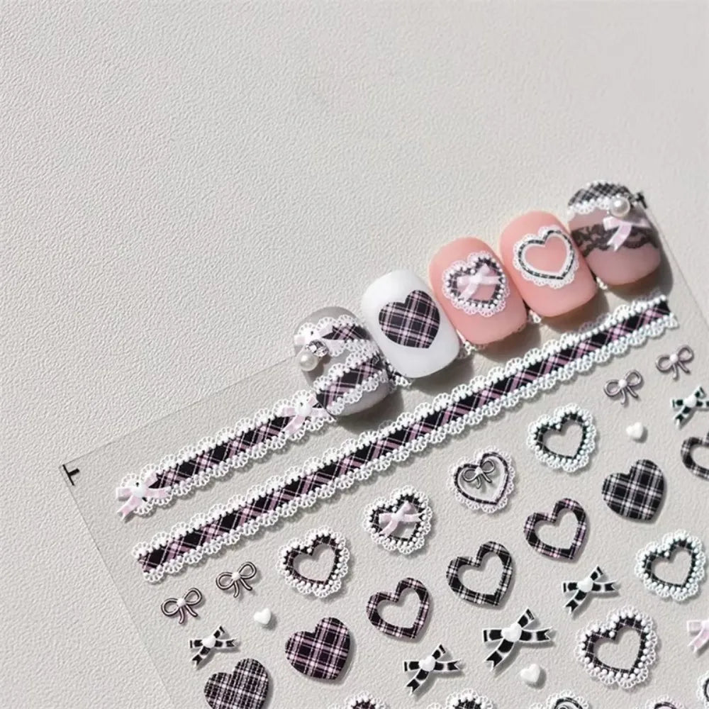 1pcs 5D Relief Kawaii Lace Nail Art Stickers Sweet Cool Japanese Lattice Nail Decoration Decals Self-Adhesive Accessories DIY