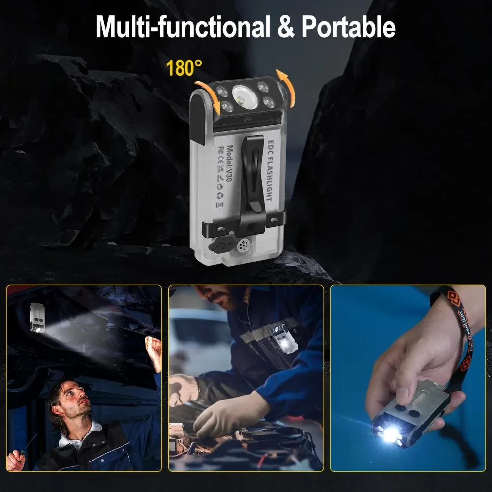 BORUiT V30 900LM UV LED EDC Flashlight Type-C Rechargeable Power Bank Work Light with Magnetic Buzzer Camping Pocket Lantern