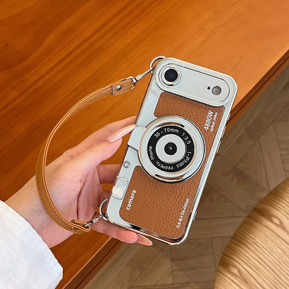 Fashionable Retro Camera Phone Case For iPhone 17 16 15 14 13 12 Pro Max Plus with Wrist Strap Protective Case