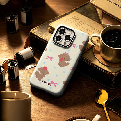 Brown Plaid Teddy Bear Phone Case for IPhone 17 16 15 14 13 Pro Max Plus Single Double-layer tough Shockproof Case