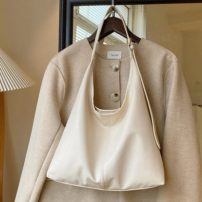 Women Hobo Bag Simple PU Leather Solid Shoulder Bag Fashion Large Capacity Tote Handbag Slouchy Underarm Bag