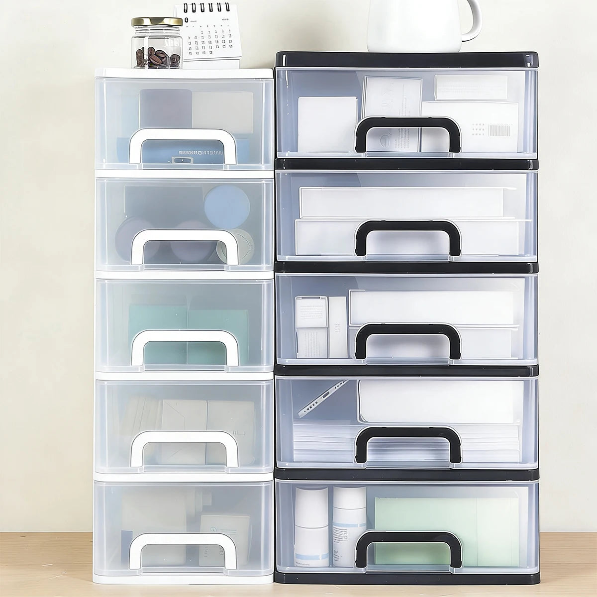Clear Desktop Storage Box with Drawer Heightened Table Organizer Plastic Office storage cabinet  for Stationery cosmetics