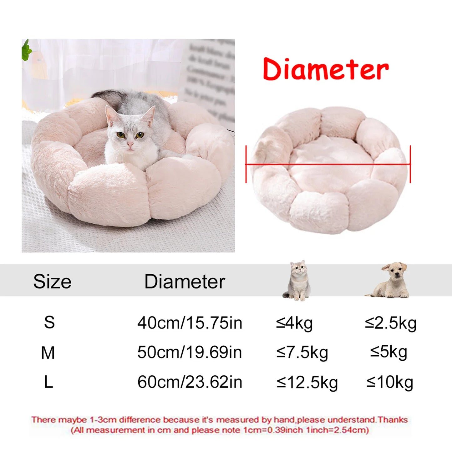 40-90cm 6 Sizes Round Pet Bed for Large Dog Bed Super Soft Cat Bed Plush Dog House for Medium Dog House Winter Warm Sleeping