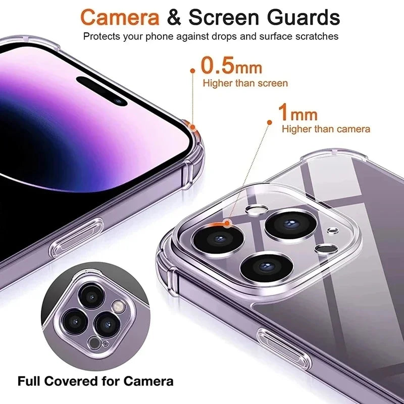 Luxury Shockproof Clear Silicone iPhone Case – Transparent Soft Cover for iPhone 7–17 Series